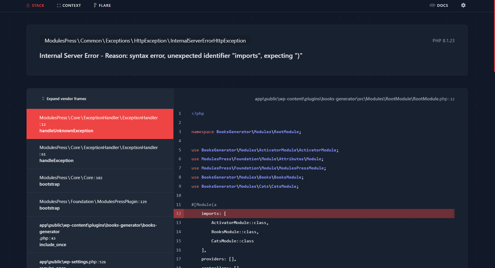 Ignition Error Page